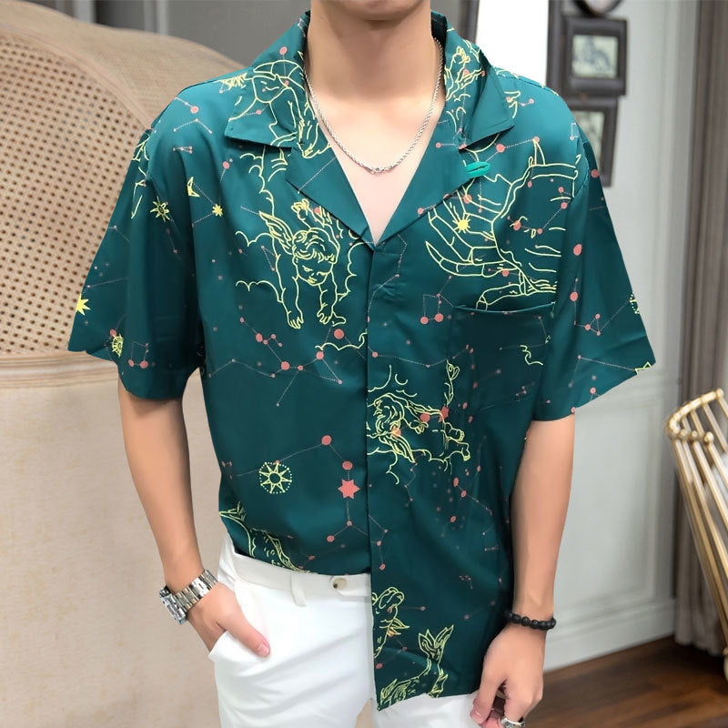 Blue Green Geometric Printed Loose Shirt