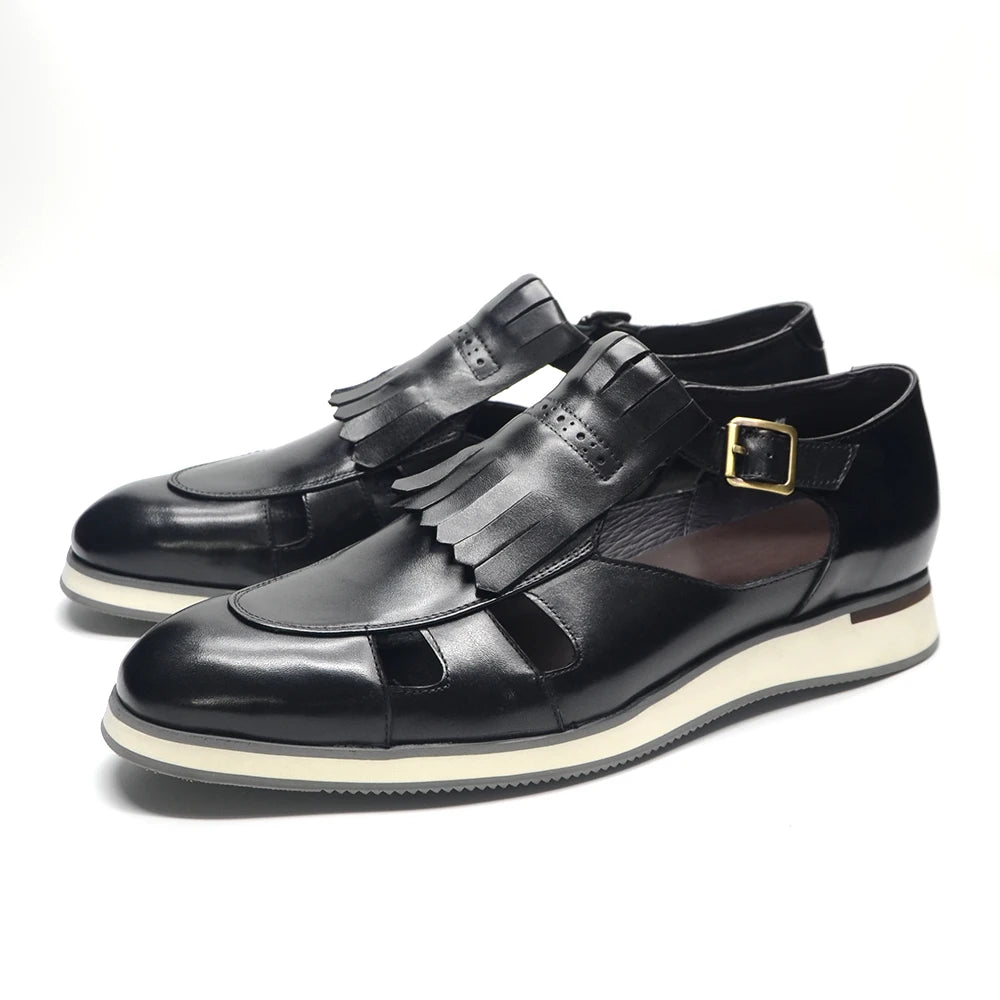 Buckle Strap Hollow Tassels Shoes