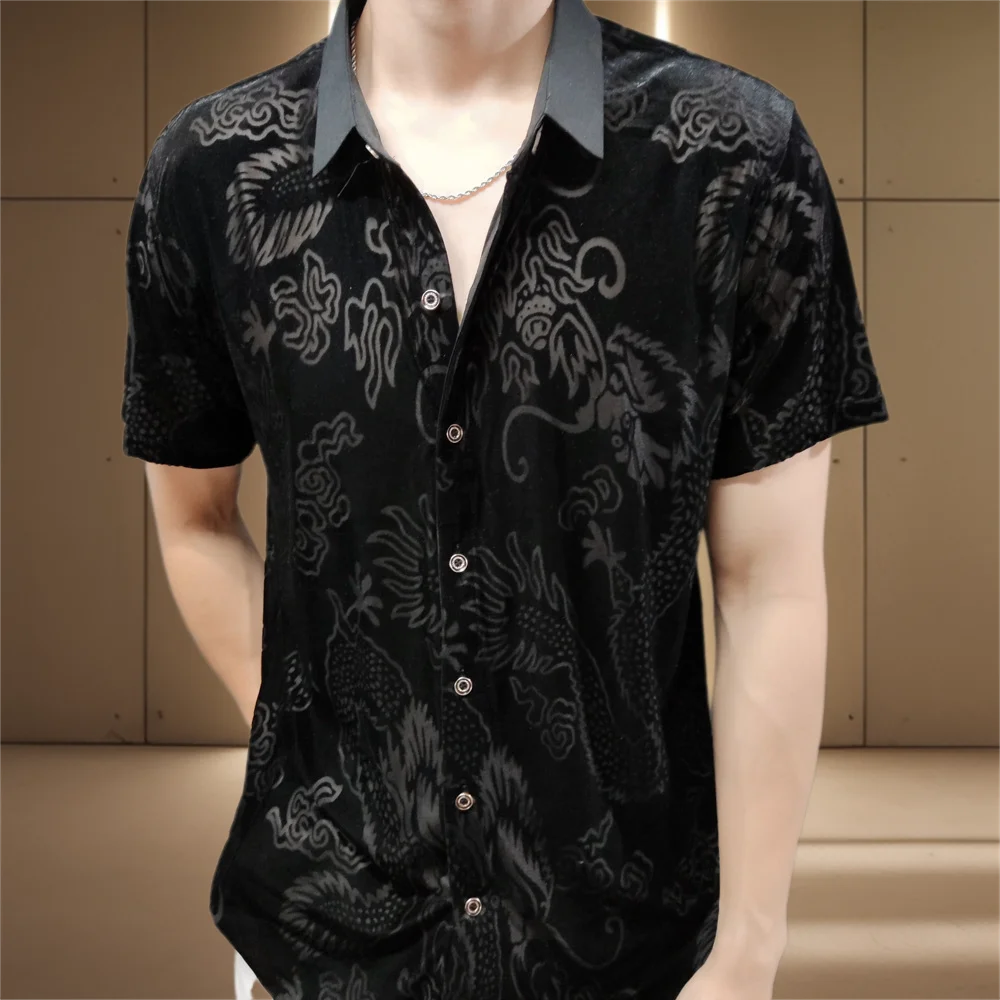 Black Printed Pattern Velvet Shirt