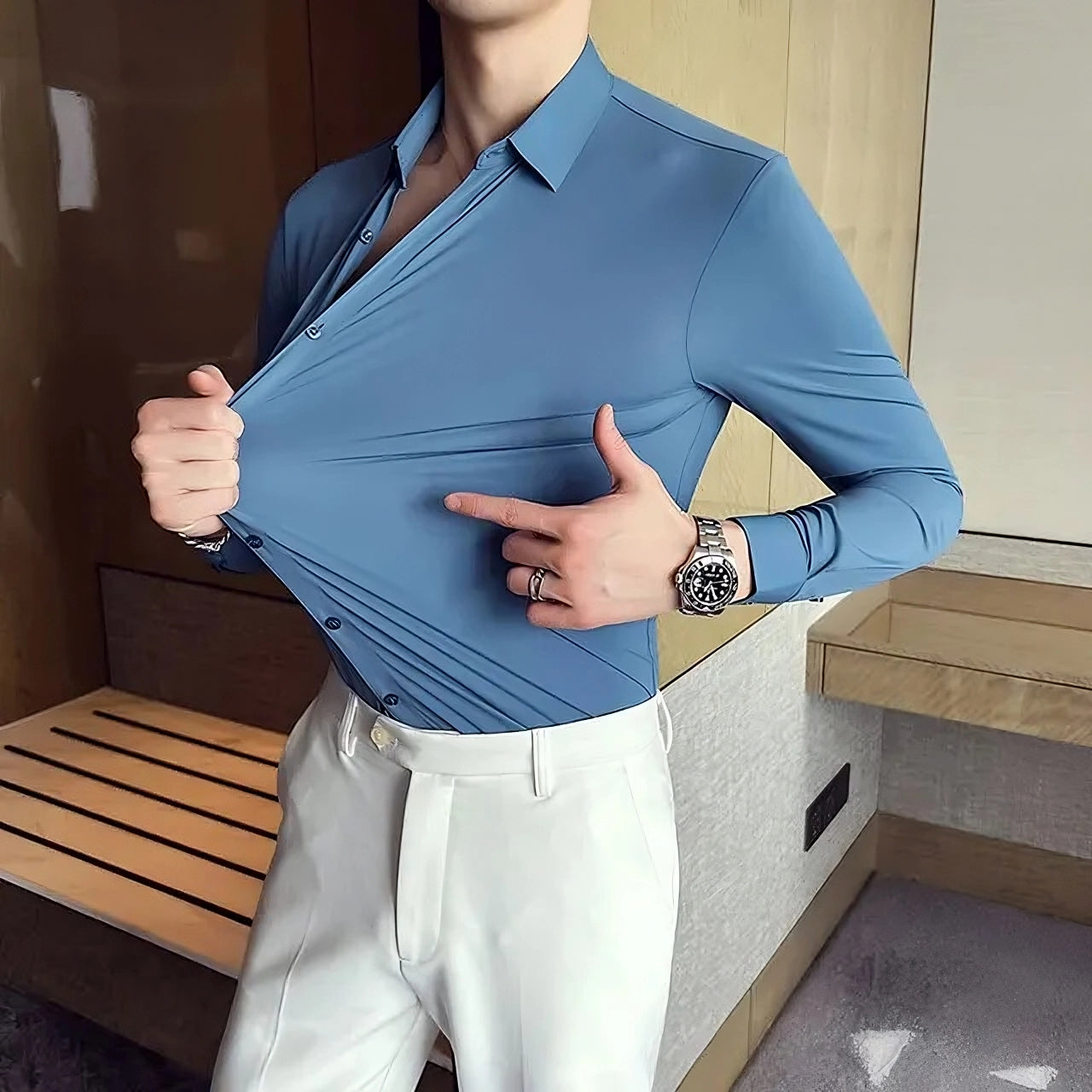 Casual Solid Elastic Seamless Shirt