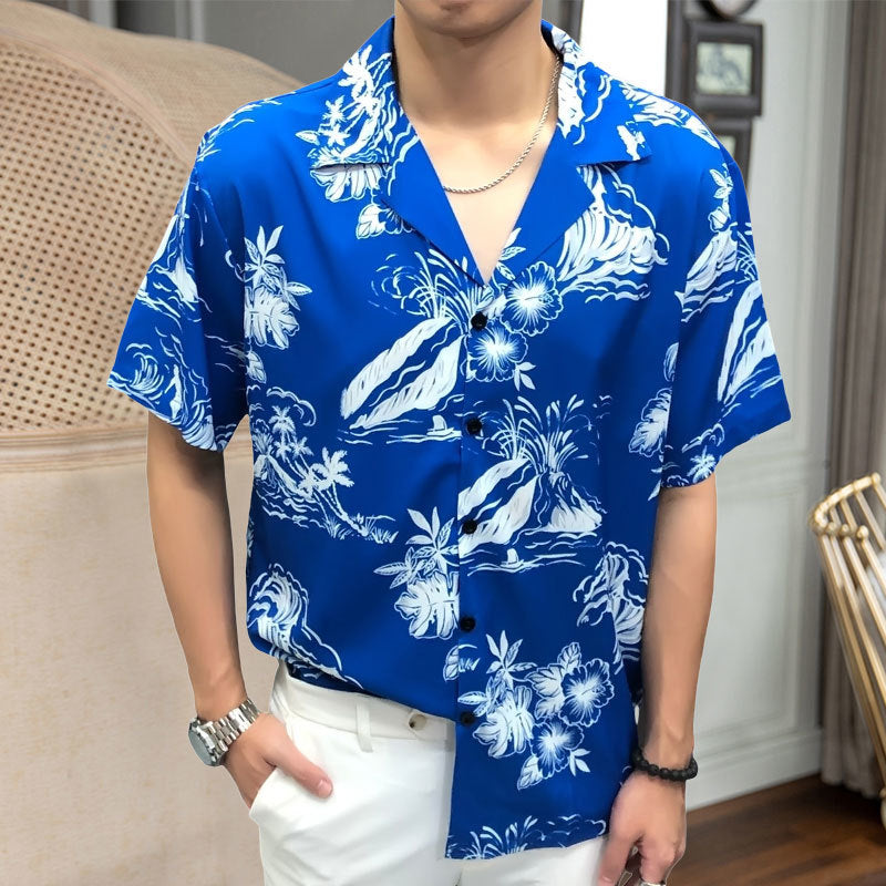 Blue Green Geometric Printed Loose Shirt