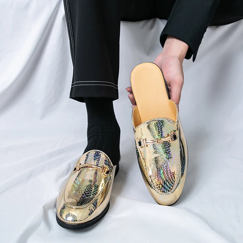 Holographic Snake Skin Pattern Mules Shoes