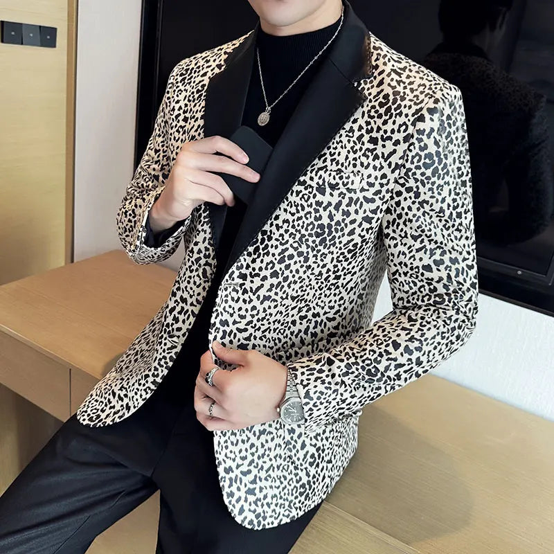 Leopard Pattern Single-Breasted Men Blazer
