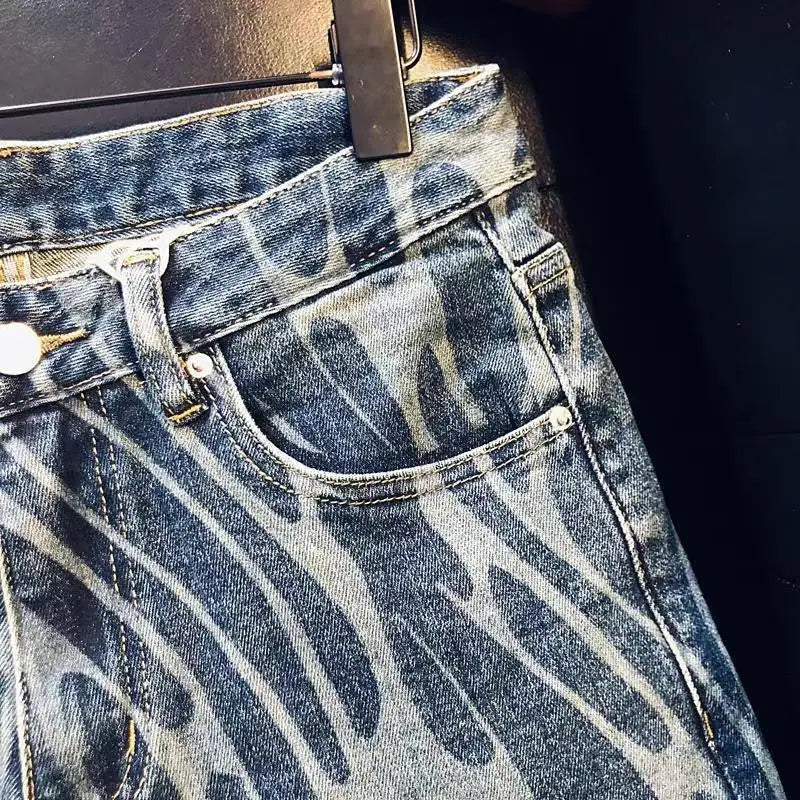 Abstract Pattern Fashion Stonewashed Jeans