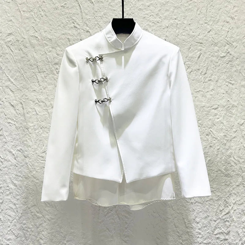 Irregular Metal Buckle Deconstructed Shirt