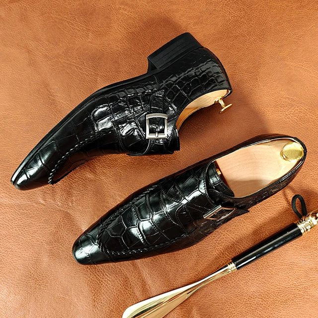 Black Crocodile Print Dress Shoes