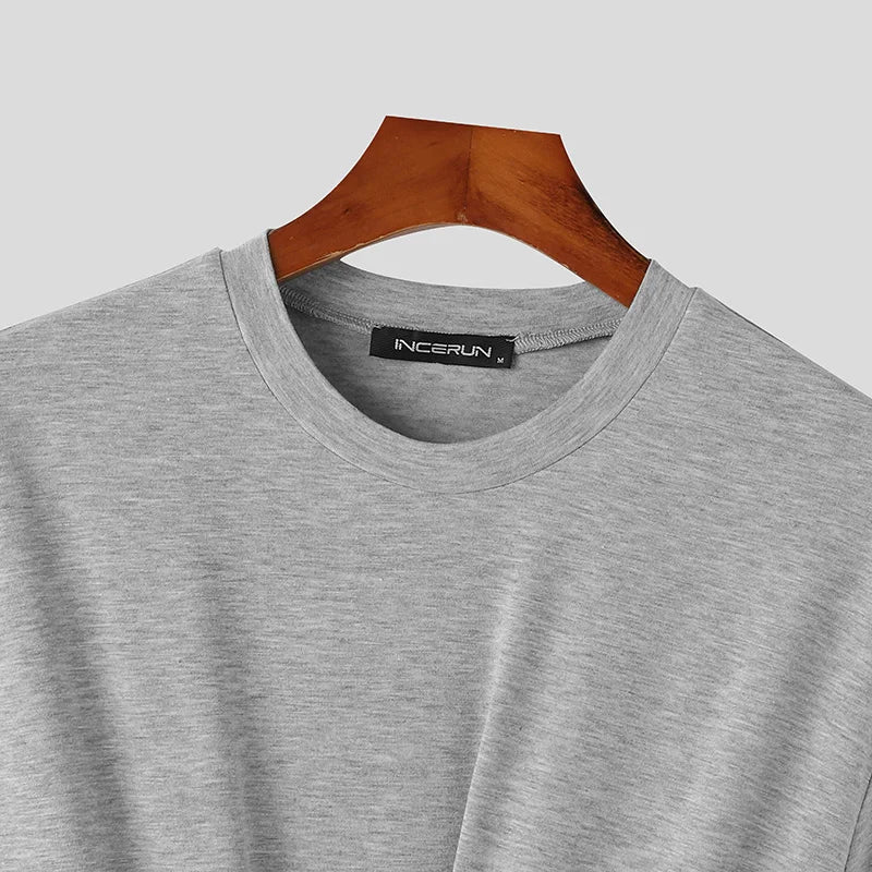 Irregular Solid O-Neck Zipper T-Shirt