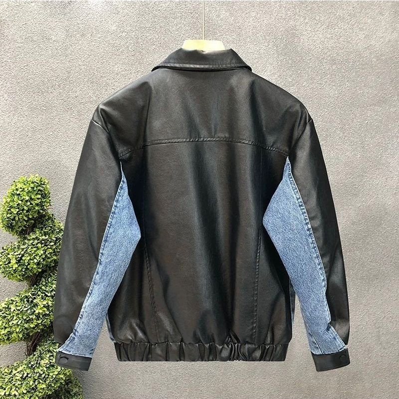 Denim Patchwork Zipper Jacket