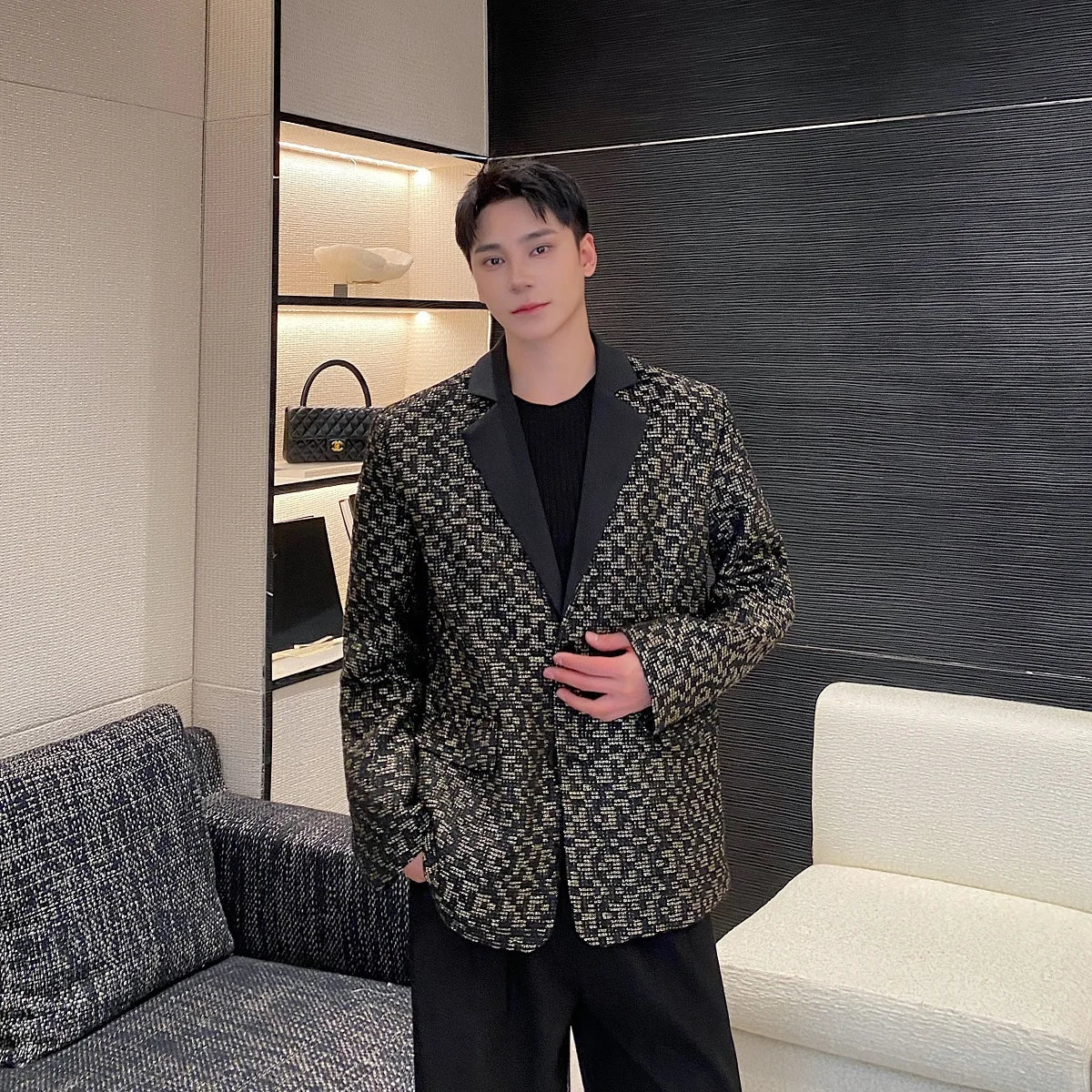 Colorblock Black Single Breasted Blazer