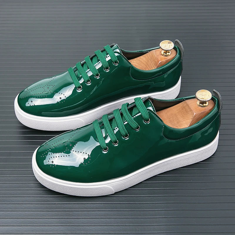 Green Shiny Color Leather Sneakers