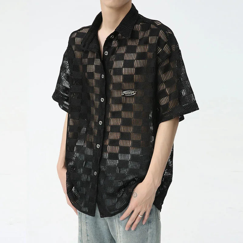 Hollowed-Out Lapel Short Sleeve Shirt