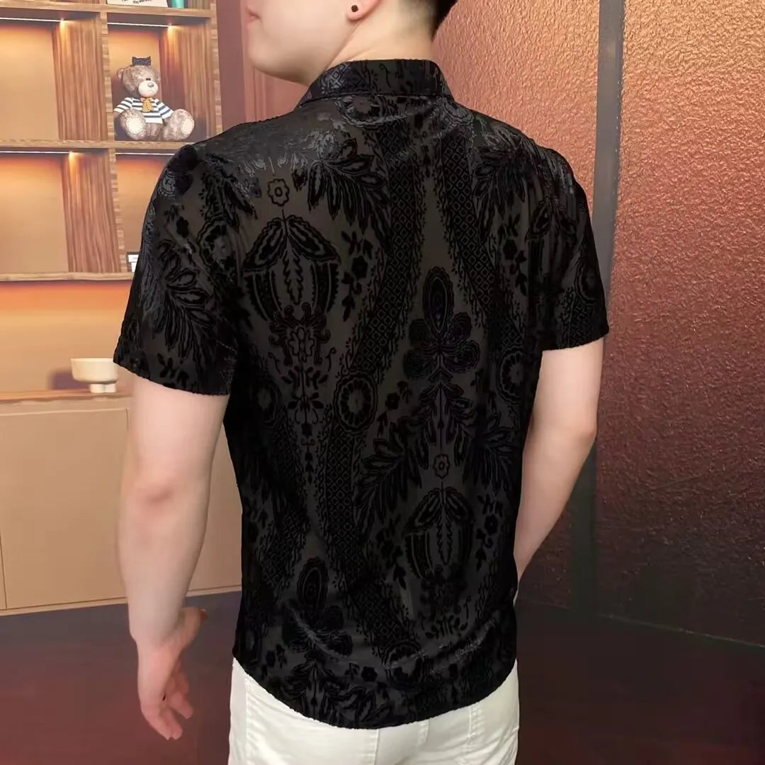 Velvet Jacquard Mesh Short-Sleeved Shirt