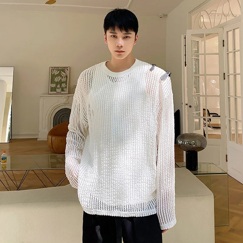 Mesh Round Neck Long Sleeve T-Shirt