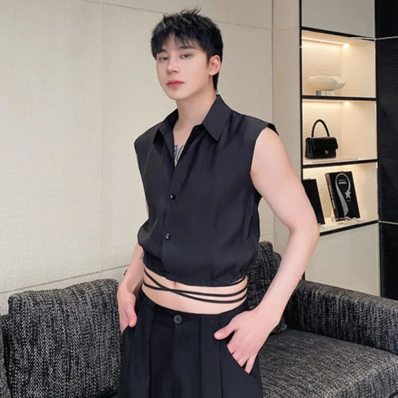 Solid See Through Lace-up Tank Top