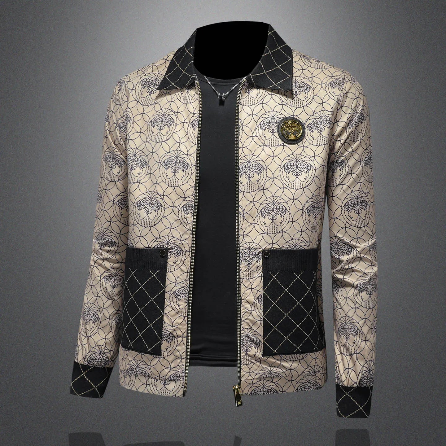 Quilted Pocket Graphic Pattern Jacket