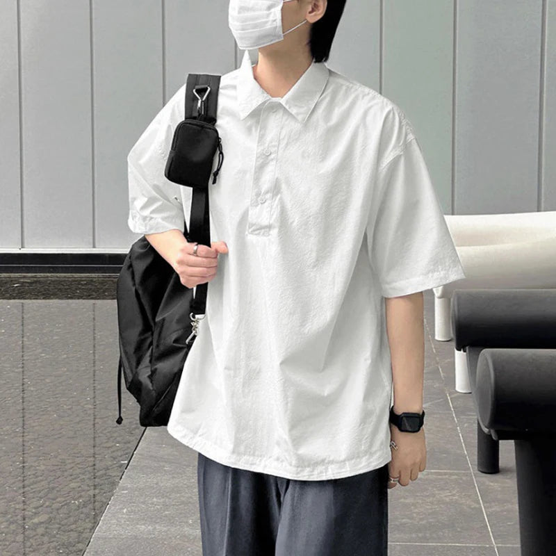 Casual Drawstring Solid Polo Shirt