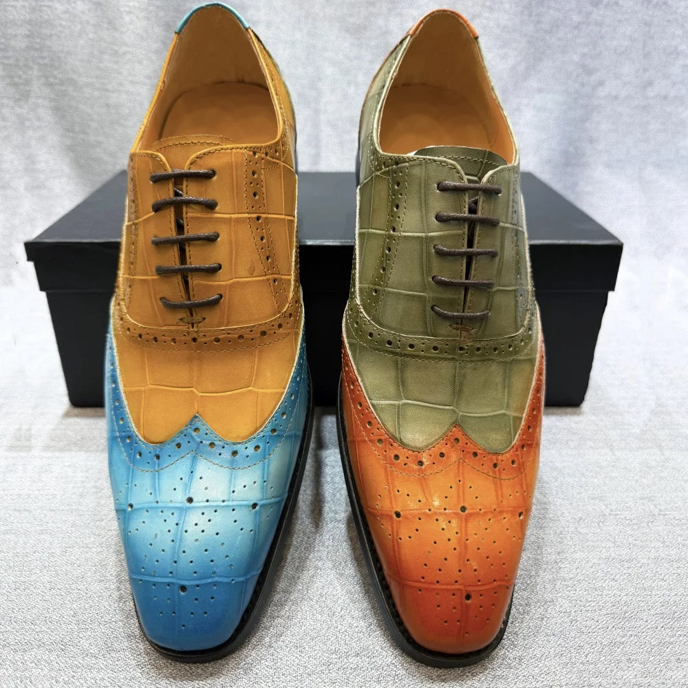 Men's Genuine Leather Wingtip Oxfords Shoes