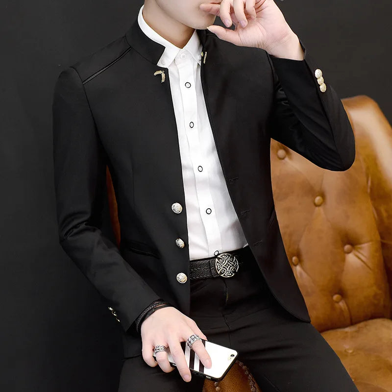 Elegant Badge Buttons Long Sleeve Blazer