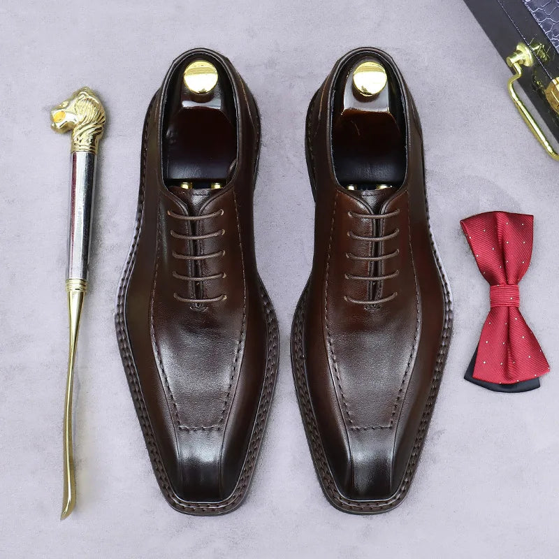 Square Toe Wide Leather Oxfords Shoes