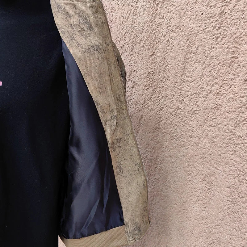 Letter Washed Zip-Up Flight Jacket