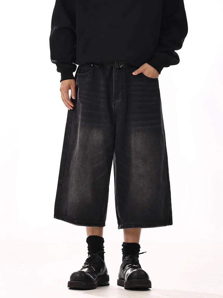 Low-Waist Wide-Leg Casual Denim Capri