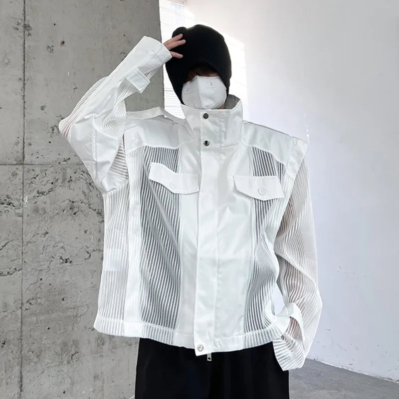 Mesh Splicing Stand Collar Jacket