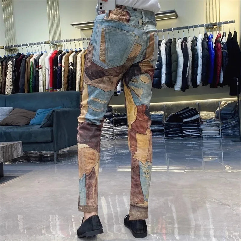 Patchwork Contrast Color Stitching Jeans