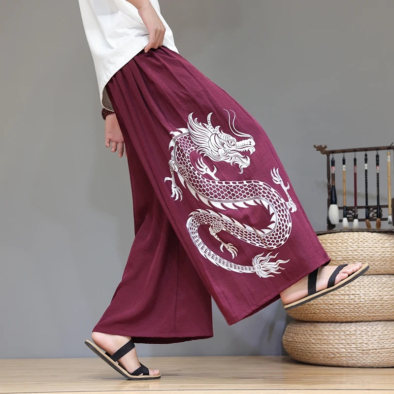 Dragon Printing Loose Wide Leg Pants