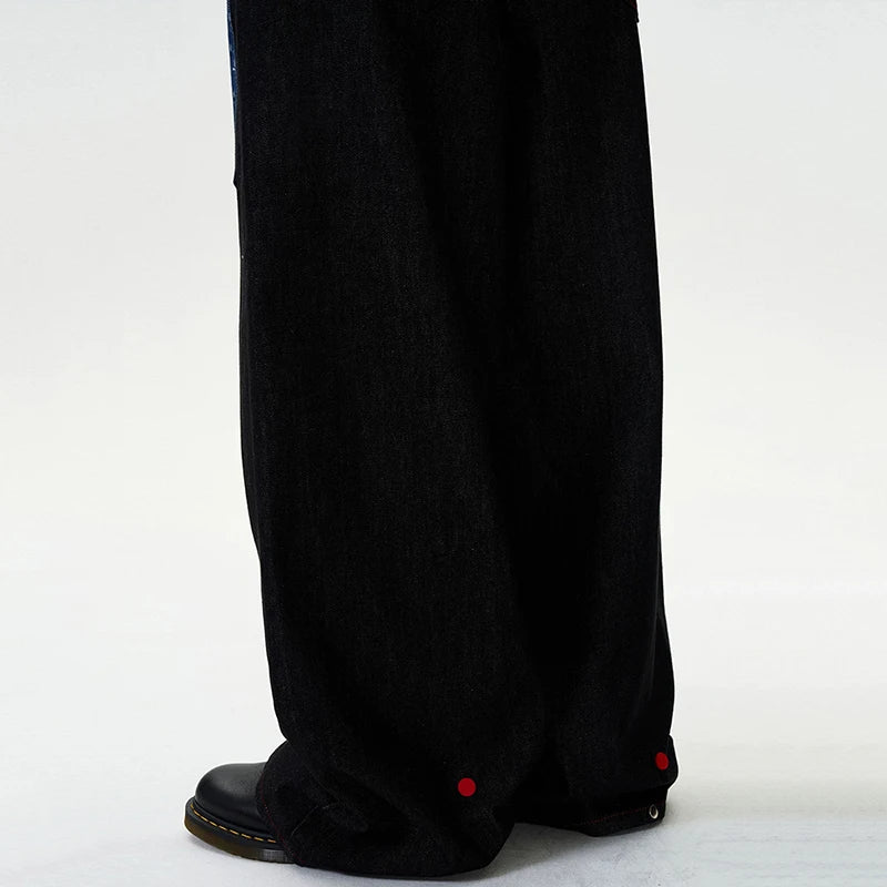 Black Plaid Patchwork Men's Jeans