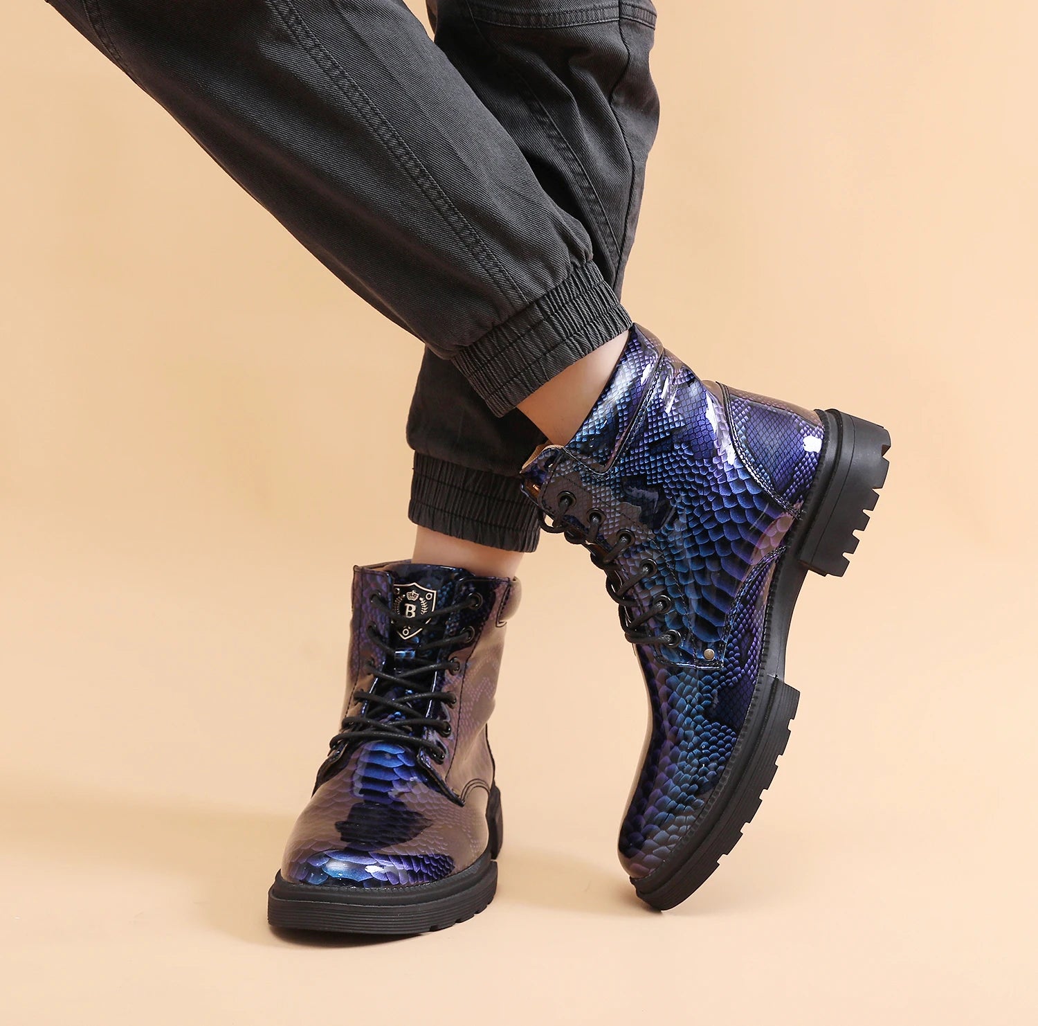 Luxury Blue Patent Leather Boots