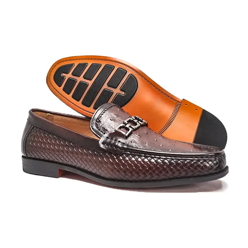 Chain Metal Appliques Genuine Leather Loafers