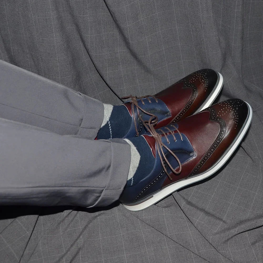 Genuine Leather Mixed Colors Wingtip Shoes