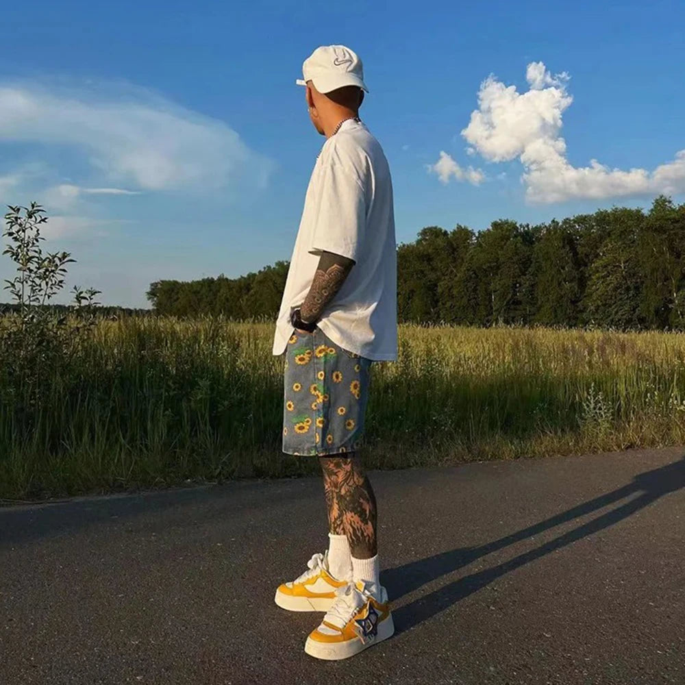 Sunflower Printed Regular Denim Shorts