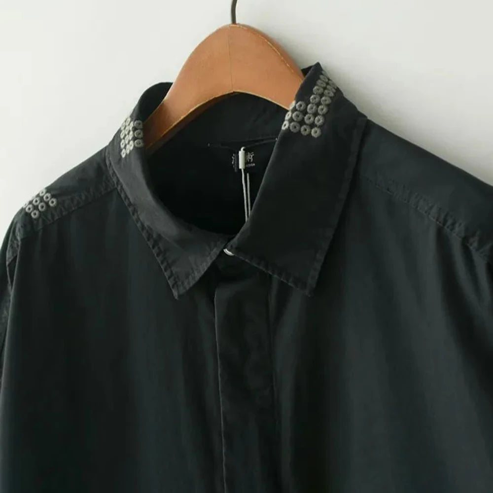 Black Geometric Embroidery Casual Shirt