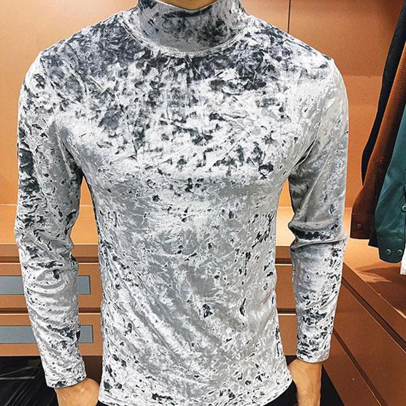 Abstract Pattern Velvet High Neck T-Shirt