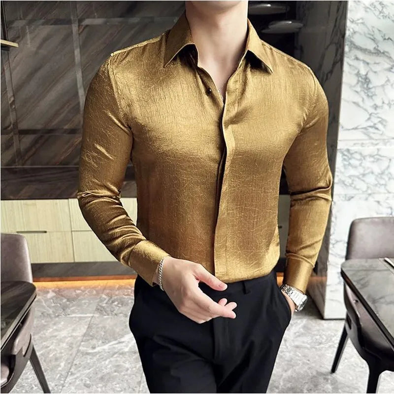Glossy Anti-Wrinkle Slim-Fit Shirt