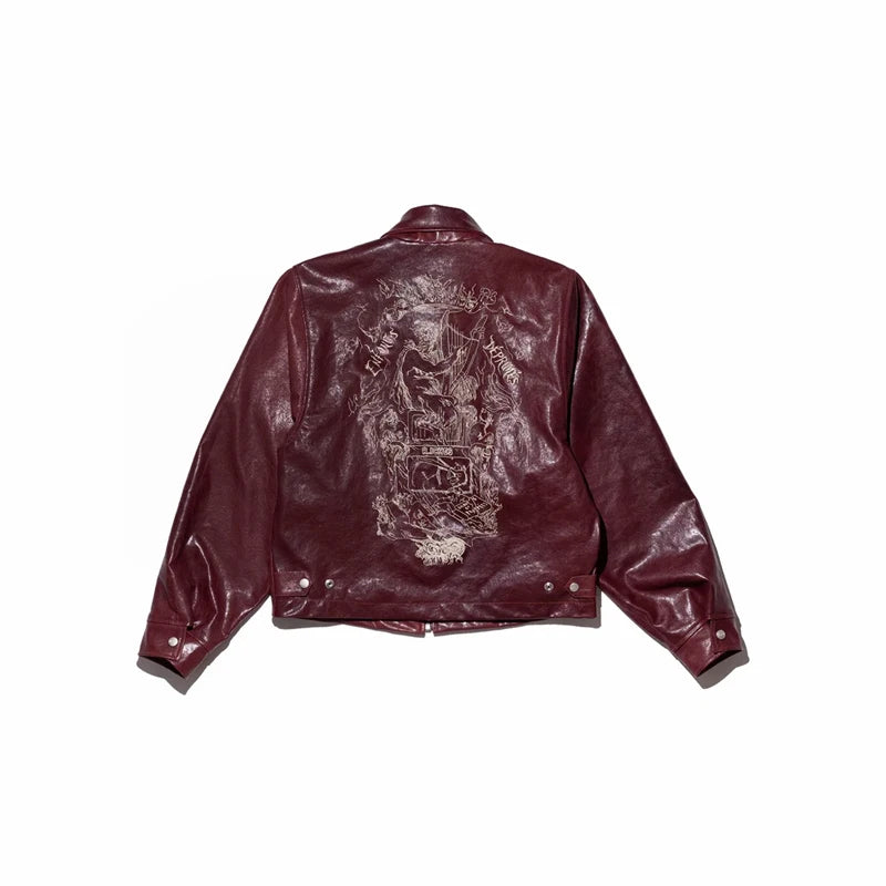 Red Back Embroidered Leather Jacket