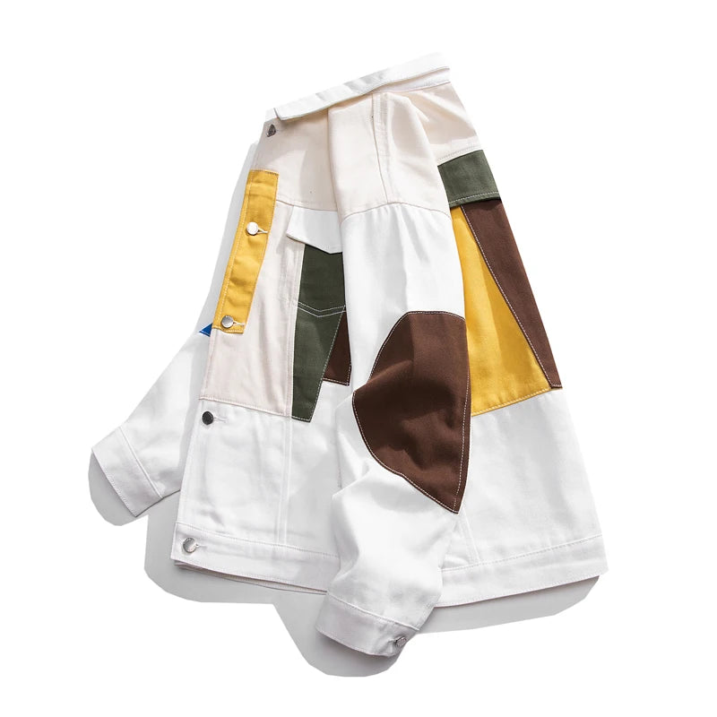 White Patchwork Color Style Jacket