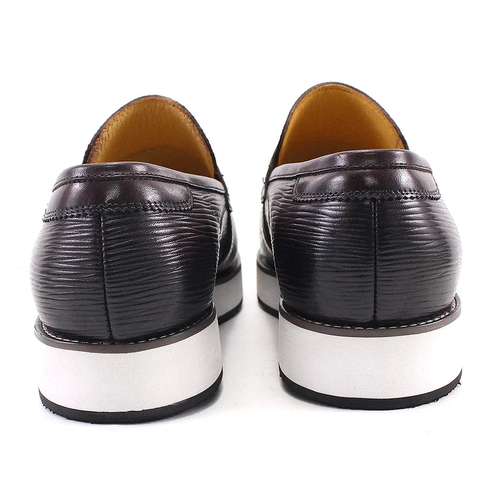 Striped Texture Genuine Leather Loafers