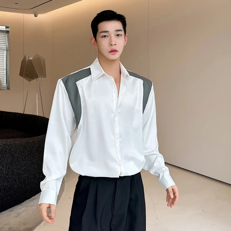 Patchwork Contrast Color Single Breasted Shirt