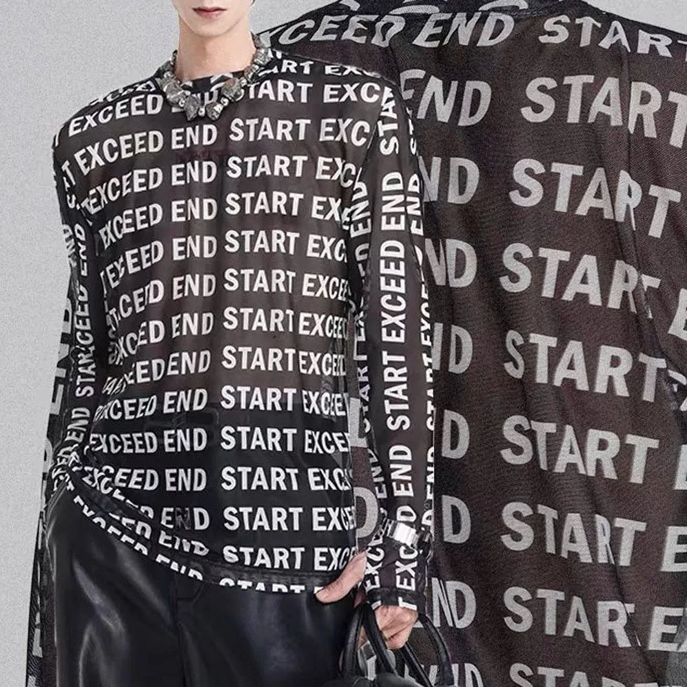 Fashion Letter Print Mesh T-Shirt
