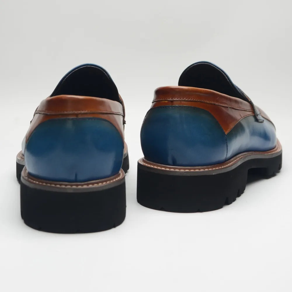 Blue Brown Genuine Leather Men's Loafers