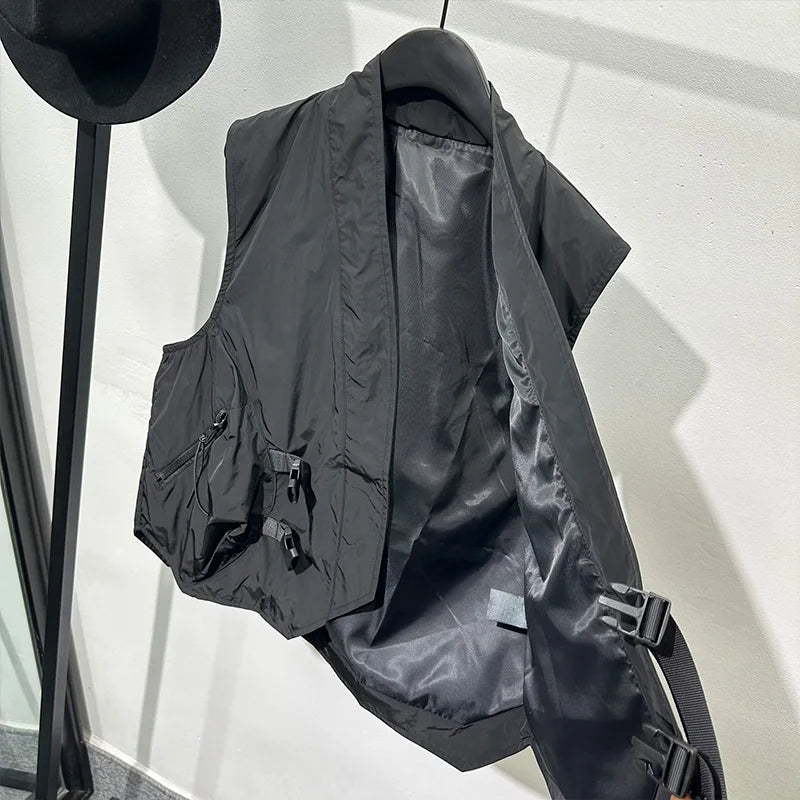 Black Outdoor Large Pockets V-neck Vest