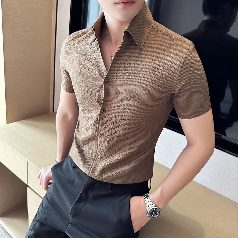 Textured Short Sleeve Button Shirt