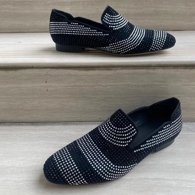 Black And White Mixed Colors Rhinestone Loafers