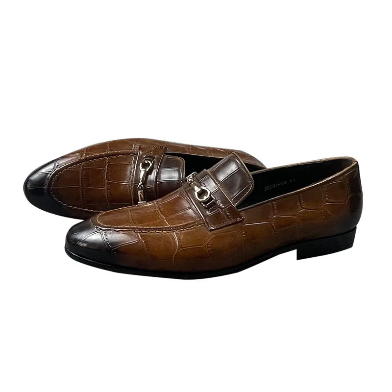 Men's Genuine Leather Crocodile-Print Loafers