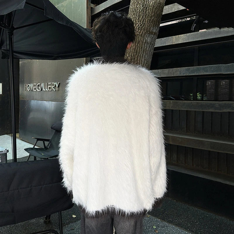 Knitting Round Collar Multi Pocket Cardigan