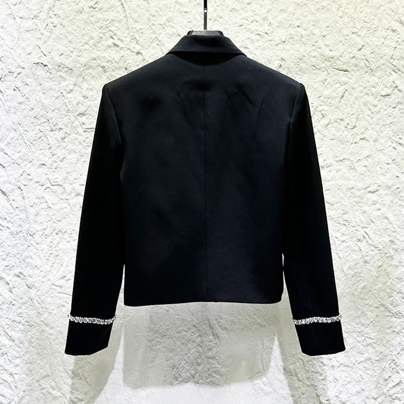 Black Elegant Rhinestone Blazer