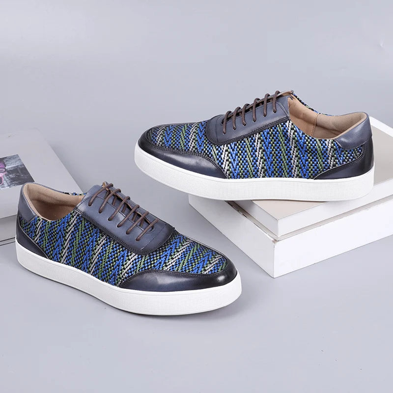 Geometric Woven Pattern Men's Flat Sneakers