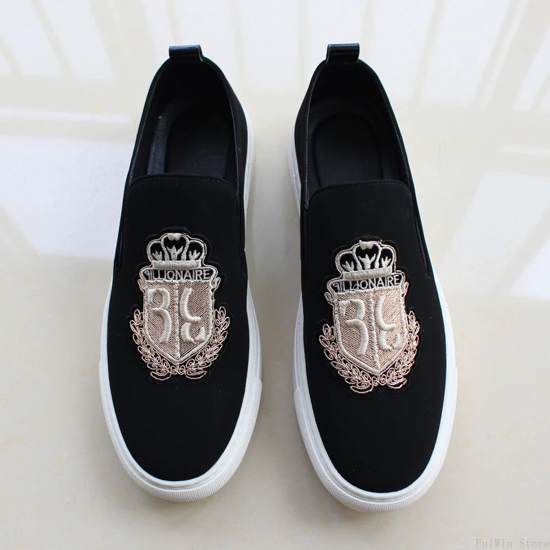 Embroidery Black Suede Leather Loafers